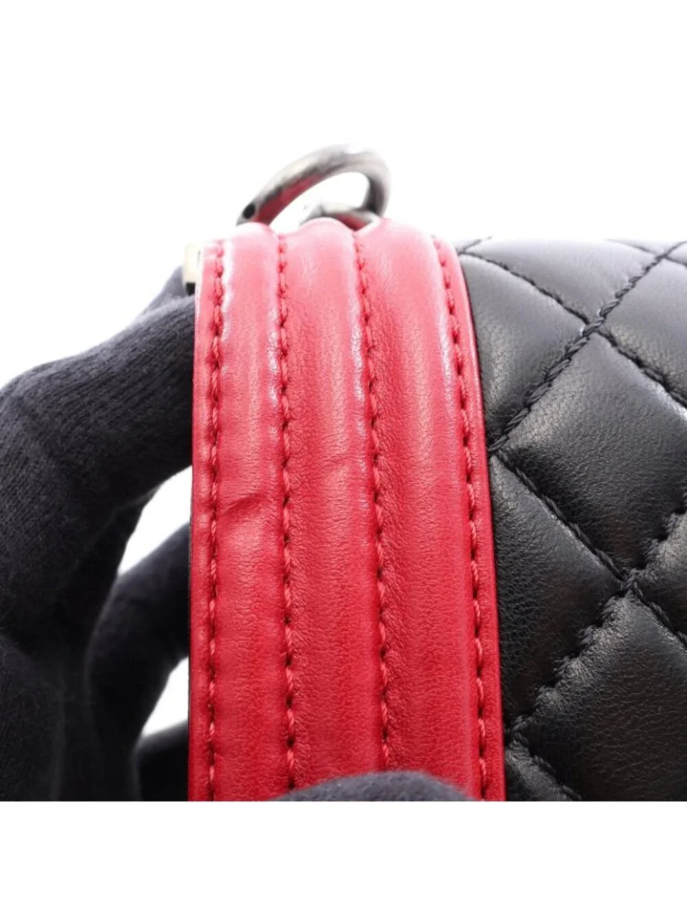 Chanel Shoulder Bag Boy Antique Silver Black Red Lambskin Bicolor Chain
